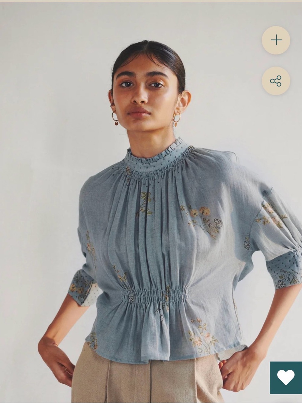Cord Studio Hiraeth Bella top in pale blue dahlia print size M